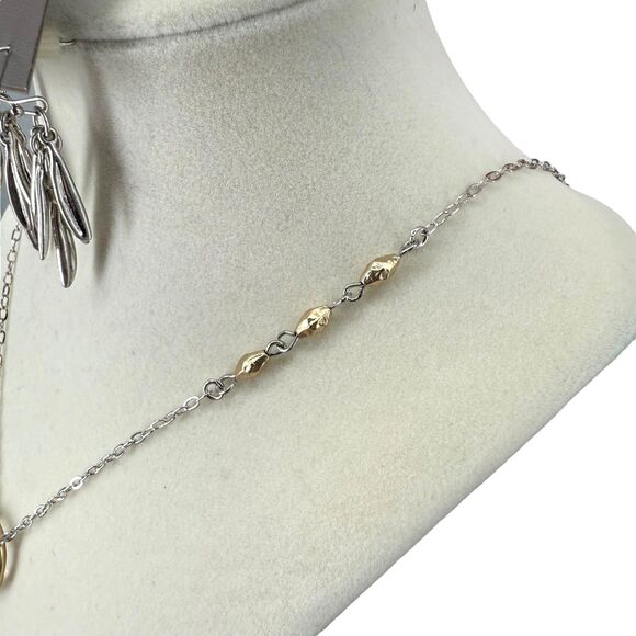 J. Jill Mixed Metal Rosemary Leaves Pendant Necklace & Earrings Silver Gold Tone - Picture 6 of 16